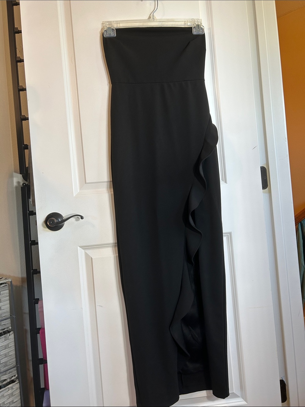 Lulu's Strapless Black Ruffle Column Gown